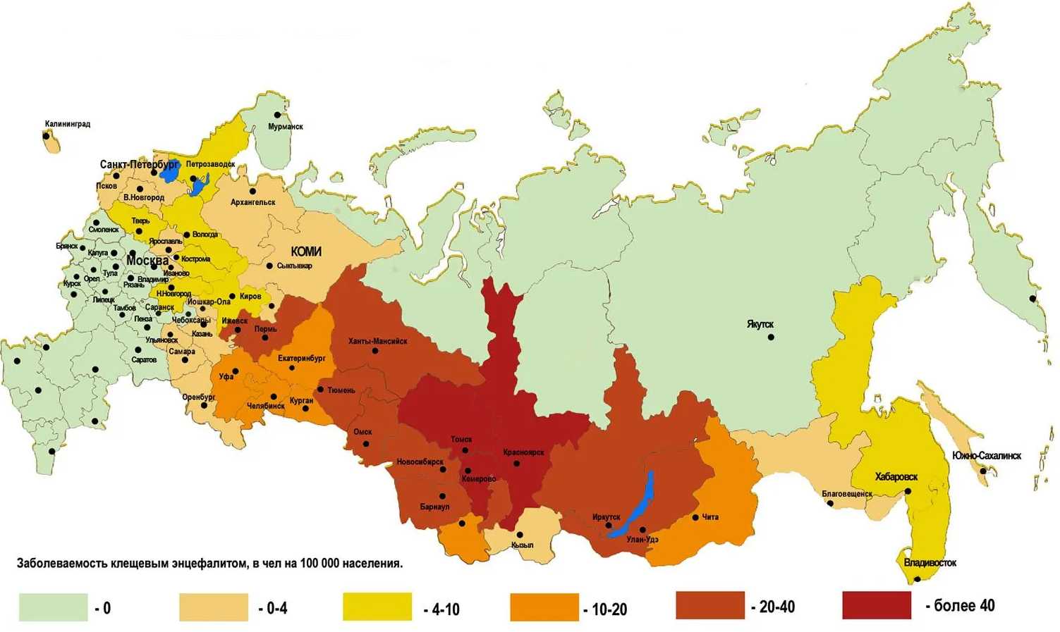 Где водятся энцефалитные клещи в россии карта охвата