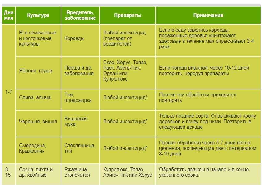 Схема обработки плодовых деревьев от болезней и вредителей